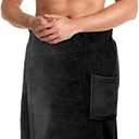 Tudomro 1 Pcs Men's Bath Wrap Towel X-Large Shower Adjustable Terry Body Spa Towel with Pocket After Shower Wrap for Men Gift Spa College Bath Dorm Room Gym (Black) 