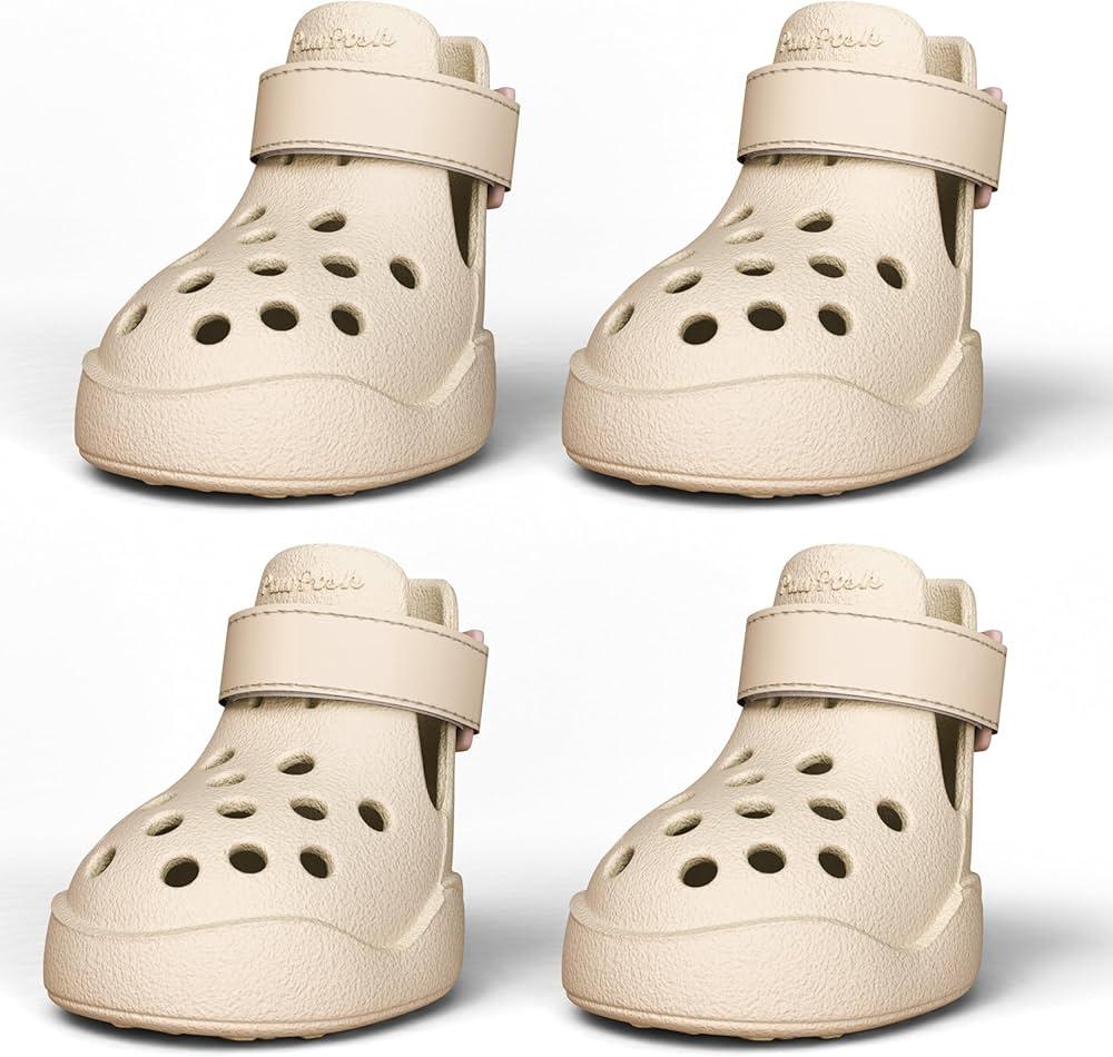 Dog Shoes: Non-Slip Waterproof Sandals for Hot Pavement, Breathable Perforated Boots, Large/Medium/Small Sizes, Ideal Paw Protector, Outdoor Clog Booties (Beige, Size 8) 