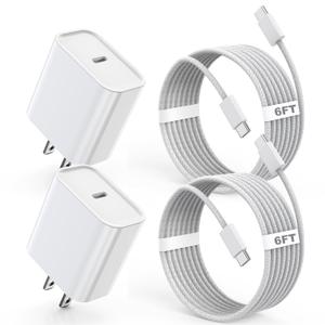 iPhone 17 16 Charger Fast Charging,2Pack 6FT USB C to C iPhone Apple Charging Woven Cable Cord 20W Wall Charge Type C Block for Apple iPhone 17 Pro Max/17E/Air/16 Plus/16ProMax/15,iPad Pro/Air/AirPods