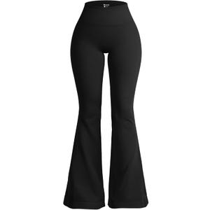 OQQ Women's Flared Pants High Waisted Yoga Leggings Stretchy Bell Buttom Wide Leg (Medium, Black)