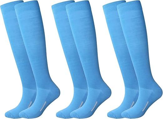 Haysandy 3 Pairs Baseball Socks Bulk Softball Sock Youth High Long Tube Soccer Football Team Boys Girls Adults Sport Sock(blue,M)