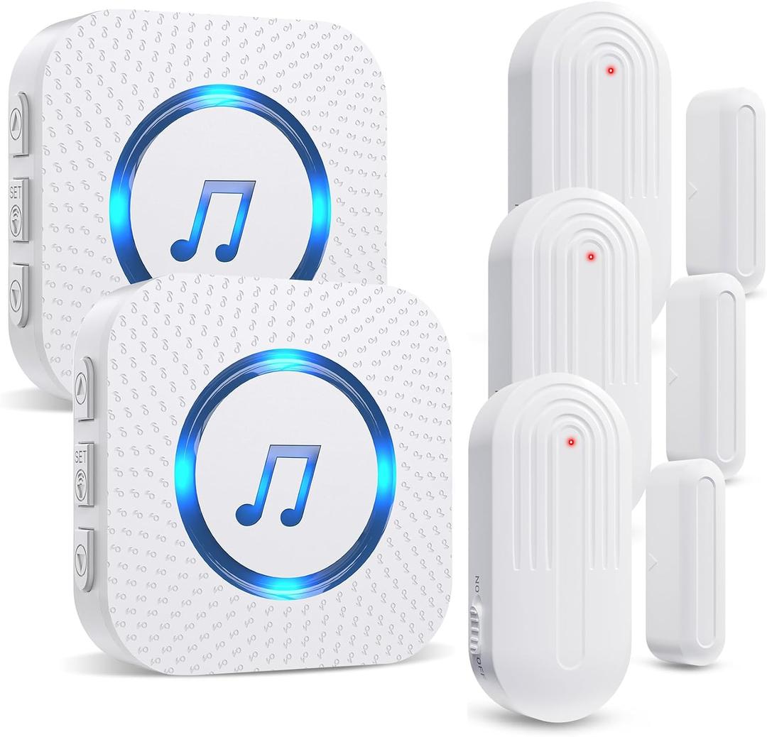 SanJie Door Sensor Chime for Door Opens Door Entry Chime for Business/Home/Office/Store,600 FT Range,55 Chimes 5 Adjustable Volume Door Ringer Alert 3 Sensors + 2 Receivers