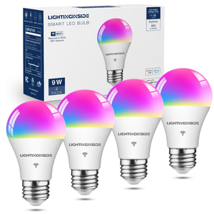 Lightinginside Smart Light Bulbs 60W Equivalent, WiFi Smart Bulb Compatible with Alexa/Google Assistant/Smart Life, A19 E26 RGBCW Color Changing, No Hub Required,2.4G WiFi, ETL Listed, 9W 800LM, 4PCS