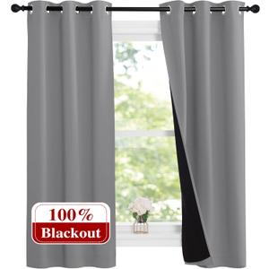 NICETOWN Noise and Lights Block Out Curtains, Thermal Insulated 100% Blackout 2-Layer Lined Drapes, Noise Cancellation Window Draperies for Dining Room (Silver Grey, 2 Panels, 37-inch W by 63-inch L)