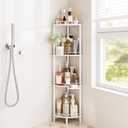 ELYKEN Corner Shower Caddy Standing, 4 Tier Rustproof Metal Shower Organizer with Soap Holder, Floor Shower Corner Shelf Rack Storage Stands with Adjustable Feet & 2 Hooks for Bathroom, White