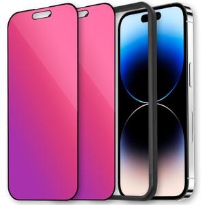 2 Pcs Dazzling Gradient Colorful Anti-Spy Tempered Glass Screen Protector, Electroplated Anti-Blue Light,HD Anti-scratch Privacy Protection (iPhone 15 Pro)