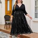 GRAPENT Women's Plus Size Sequin 3/4 Sleeves Evening Gown Party Long Maxi Dress (Black), Size 18W