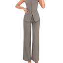 SOLY HUX Women's 2 Piece Business Casual Outfit Button Down Boat Neck Sleeveless Vest and Pants Set Khaki Large