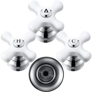 Enhon 3 Pcs Handle Set, Compatible with Price/Pfister Shower Valve, Hot Cold and Diverter Handle, Fits 12 Point Broach Stem, Chrome Finish White(Cross Arm)