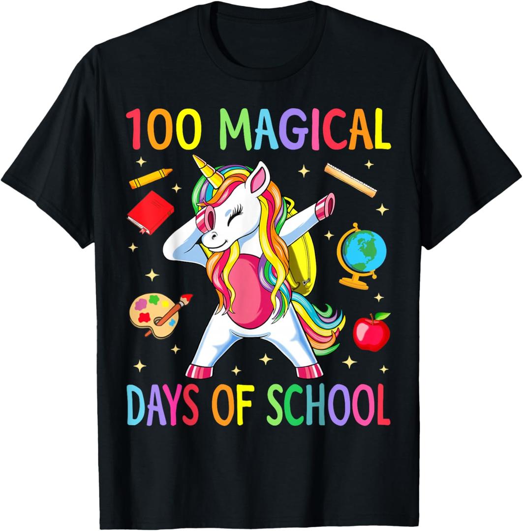 100th Day of School Unicorn 100 Magical Days Teacher Girls T-Shirt, M