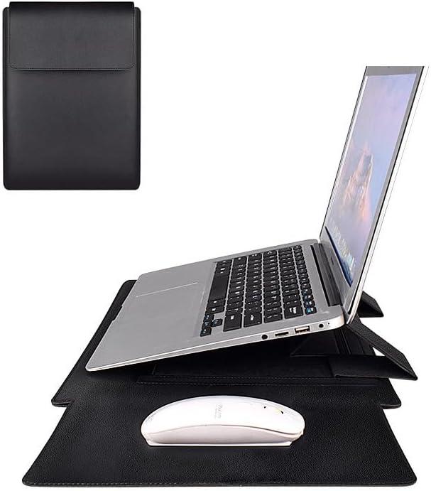 Laptop Sleeve with Stand and Mouse Pad 14.1-15.4 Inch Leather Laptop Case Notebook Computer Protective Cover Slim Bag for MacBook Air/Pro Dell Lenovo ThinkPad HP Samsung Asus Acer (Black)