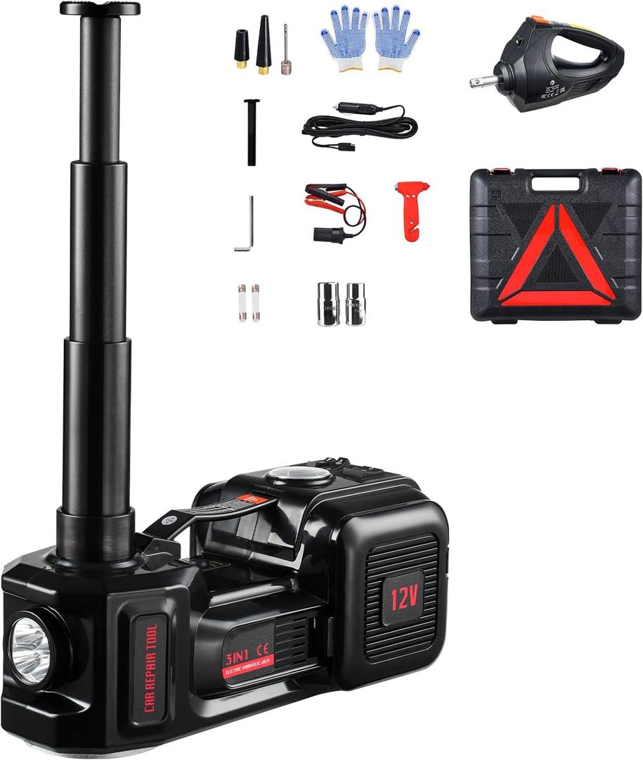 VEVOR Electric Car Jack, 5 Tons /11000 lbs, Scissor Jack with Built-in Inflator, 12V Tire Change Replacement with Impact Wrench & LED Light, Portable Jack kit for Sedan, SUV, Truck