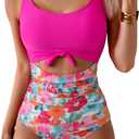 Eomenie Women's One Piece Swimsuit Tummy Control Slimming Bathing Suit Cutout Tie Knot Swimwear (L)