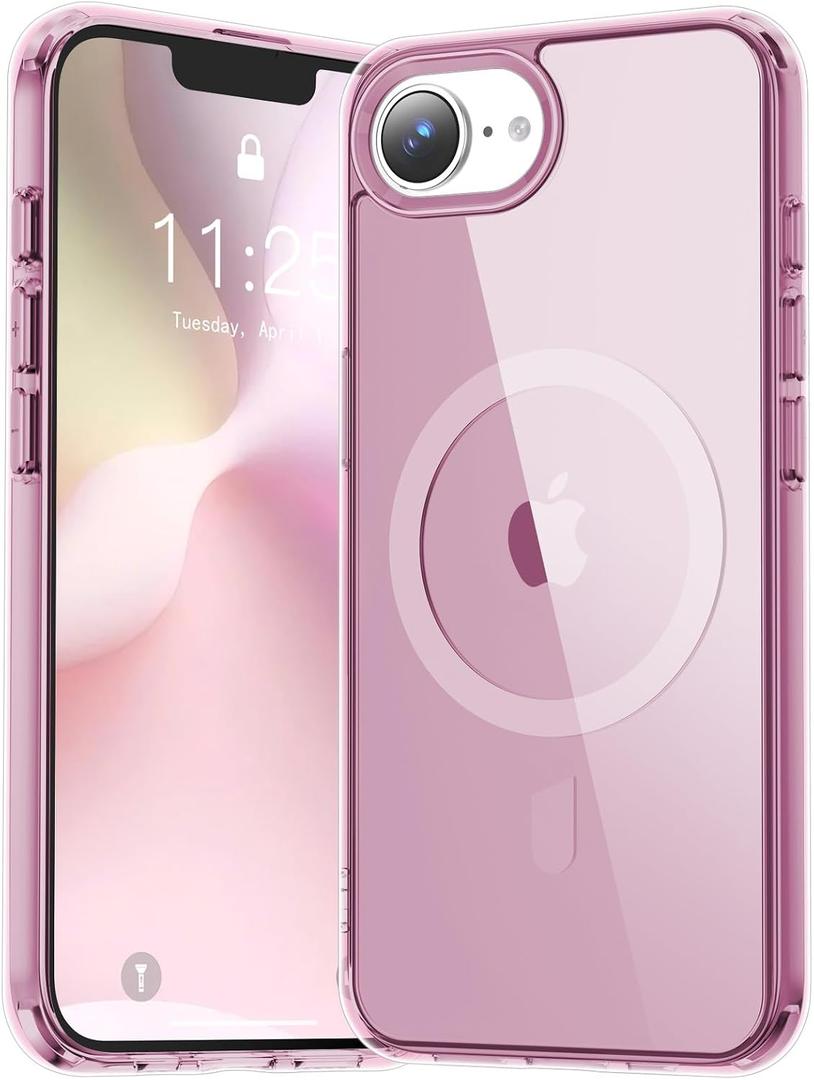 for iPhone 16e Case Clear, Compatible with Magsafe, Anti-Yellowing, Military-Grade Protection, Shockproof Slim Magnetic Phone Case Cover, Clear Pink