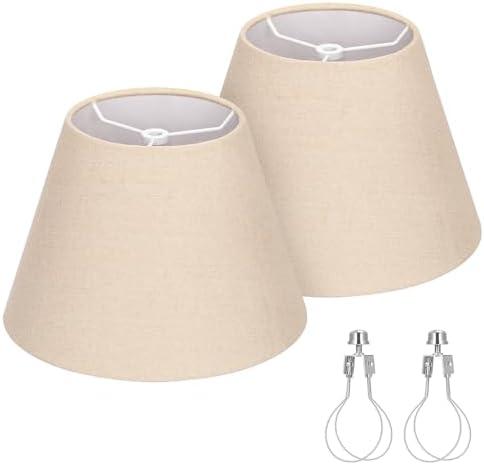 Seaside village Small Lamp Shades for Table Lamp, Natural Linen Lamp Shades Set of 2, 5.5" Top x 10" Bottom x 6.6" High, Brown Burlap Lampshade Replacement, Spider, Bulb Clip Adapters Included