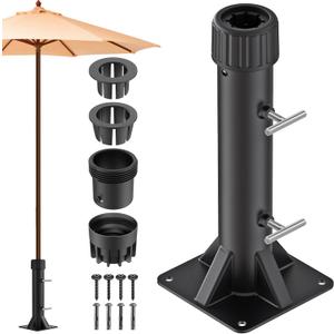 Heavy Duty Patio Umbrella Stand Base with Steel Hand Screws, Outdoor Deck Bracket for Poles up to 2", Full Welding, 4 Fixed Sleeve Windproof Design for Patio, Deck, Poolside, Garden