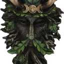 Ebros Gift Wicca Spirit God Triple Moon Antler Crowned Black Greenman Tree Ent With Green Foliage Leaves Hanging Wall Decor Plaque 10.5" High Wiccan Tree Of Life Forest Shepherd Horned God Cernunnos