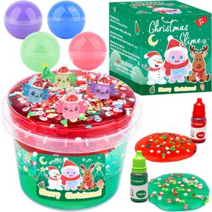 Christmas Slime Bucket Gifts for Girls & Boys, Slime Party Favors, Stretchy & Non-Sticky, Super Soft Stress Relief Toy, Idea Birthday Gifts, Christmas Stocking Stuffers for Kids
