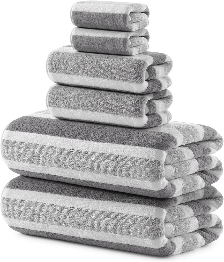 REDKISS Ultra Soft Bath Towel Sets 6-Piece 35"x70" | 100% Microfiber, Highly Absorbent & Quick Dry | Gray Towels for Bathroom, Spa, Gym | 2 Bath, 2 Hand, 2 Washcloths