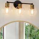 WILON Modern Bathroom Light Fixtures Over Mirror, 3-Light Bathroom Vanity Light, Black and Gold Vanity Light Fixture, Wall Lamp with Globe Clear Glass Shades