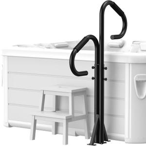 Two-Way Hot Tub Handrail, 44"-57.3" Adjustable Height SPA Hand Rail w/360 Swivel Option, Hot Tub Railing to Get in and Out, 600LBS SPA Side Handrail Ground-Mount for Indoor&Outdoor