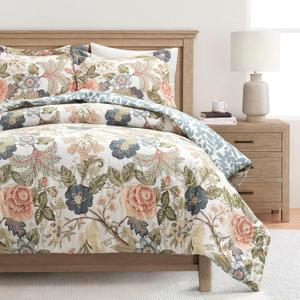 Lush Decor Sydney Floral Comforter Set, 3 Piece Set, King/California King, Green & Blue - Colorful Floral Bedding Set - Spring Decor - Flower Comforter - Vintage & Country Cottage Bedroom Decor