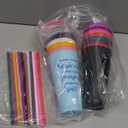 Hollowfly 12 Sets / 48 Pcs Team Appreciation Gifts for Employee, 24 oz Inspirational Plastic Cups Bulk with Lid and Straw Notebooks Ballpoint Pens Keychain Set, Bulk Gifts for Coworkers (Colorful)