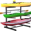 Outdoor Freestanding Kayak Rack, Heavy Duty Kayak Stand for 3 Kayaks, Canoe, Surfboard, Paddle Board Storage, Hold up to 600lbs, Black