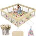 Foldable Playpen for Babies and Toddlers,71"x71" Collapsible Play Pen with 150 Ball Pit Balls, Portable Indoor & Outdoor Play Yard, Baby Fence with Carry Bag, Mat Not Include, Beige
