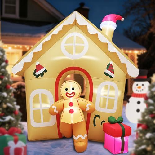 GARIG 6FT Christmas Inflatables The Runaway Gingerbread Man Outdoor Decorations, Christmas Blow Up Yard Decorations with Built-in LEDs for Xmax Outdoor Party, Yard, Garden