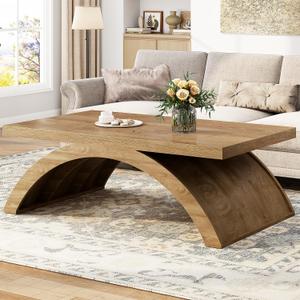 HSH 47" Modern Rectangle Wood Coffee Table for Living Room, Arched Base | Large Rectangular Center Table, Low Table with Sculptural Arched Base, Annual Ring Wood Grain, 200 lb Capacity, Easy Assembly, 47.25 Inch