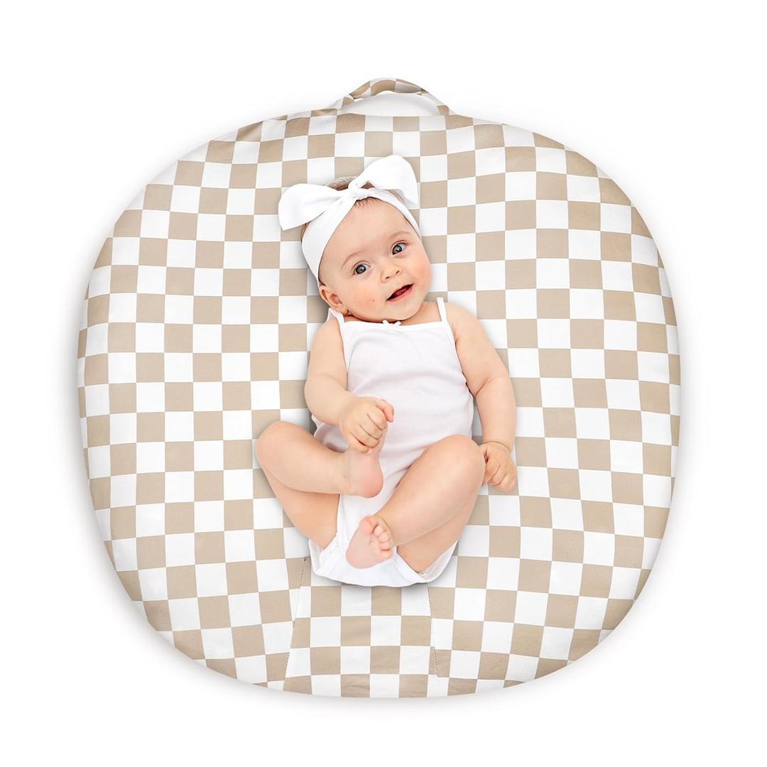 DILIMI Newborn Lounger Cover Removable Cover Ultra Soft Comfortable Lounger Slipcover Removable Cover for Infant Lounger Pillow, Light Brown Checkerboard (Lounger Pillow Not Included)