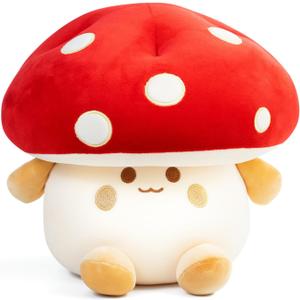 Mushroom Plush Toys 12 inch Cute Stuffed Mushroom Pillow Stuffed Toy Birthday Present Home Decor Halloween for Kids (Red)