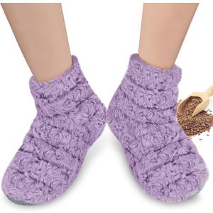 REVIX Microwavable Booties and Hot Feet Warmers for Women & Men, Heated Foot Warmer with Flaxseed Moist Heat Therapy for Cold Feet, Purple, Size L