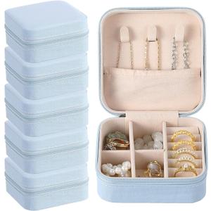 Taiyin Travel Jewelry Case, Bridesmaid Gifts Mini Jewelry Organizer, PU Leather Portable Earring Box for Women Girls (Blue)