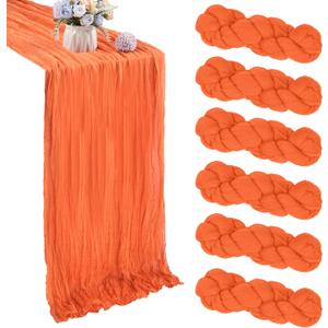6 Pack Orange Table Runner Cheesecloth Table Runner 35x120 Inch Gauze Rustic Boho 10FT Cheese Cloth for Spring Wedding Decor Birthday Party Holiday Baby Shower Decoration