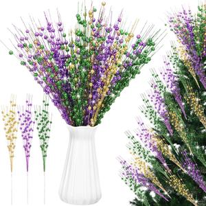 18 Pcs Mardi Gras Decoration Mardi Gras Floral Picks Tree Decorations 17 Inch Carnaval Purple Green and Gold Glitter Berry Stems Artificial Picks and Sprays Decor for Wreaths Centerpieces