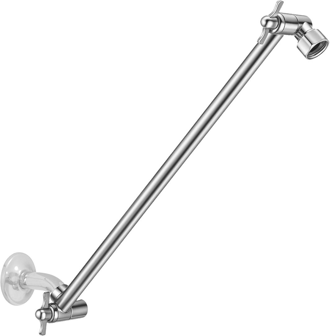 16 Inch Extra Long Shower Head Extension Arm, Adjustable Solid Stainless Steel Chrome Shower Arm Extension with Locking Set Screw, Angle Height Adjustable, G1/2 Universal Connector Compatible