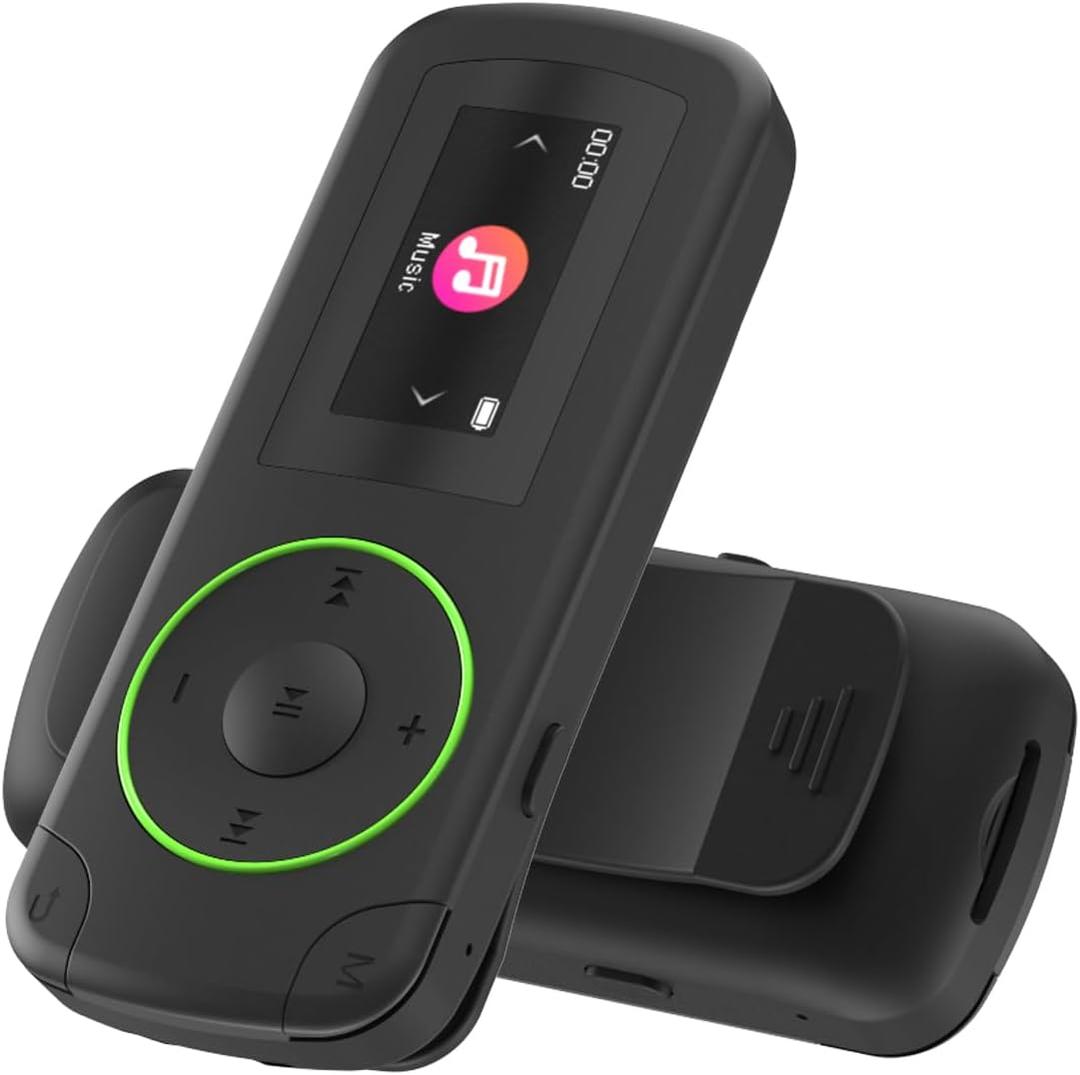 64GB wiwoo Sport Clip on MP3 Player with Bluetooth- Superlight Mini MP3 Player with Clip and Recorder(No FM), MicroSD Support, Shuffle Playback for Running, Cycling, Hiking, Climbing and Yoga