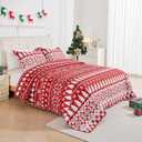 3-Piece Christmas Quilt Set Queen/Full Size Cozy Xmas Snowflake Bedding Sets Soft Christmas Tree Bedspread, Holiday Santa Quilt Coverlets Set for Home Decoration with 2 Pillow Shams,Red White