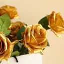 12 PCS Artificial Flowers Gold Roses Fake Silk Flower Long Stem Artificial Roses for Home Wendding Bathroom Party Decorations (Gold)