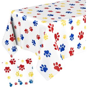 Gilprop 2 Pack 54x108 Inch Large Cartoon Themed Tablecloth Dog Paw Print Tablecloth Pink Pig Party Decorations Plastic Disposable Rectangle Table Cover for Birthday(Red,Paw Prints)