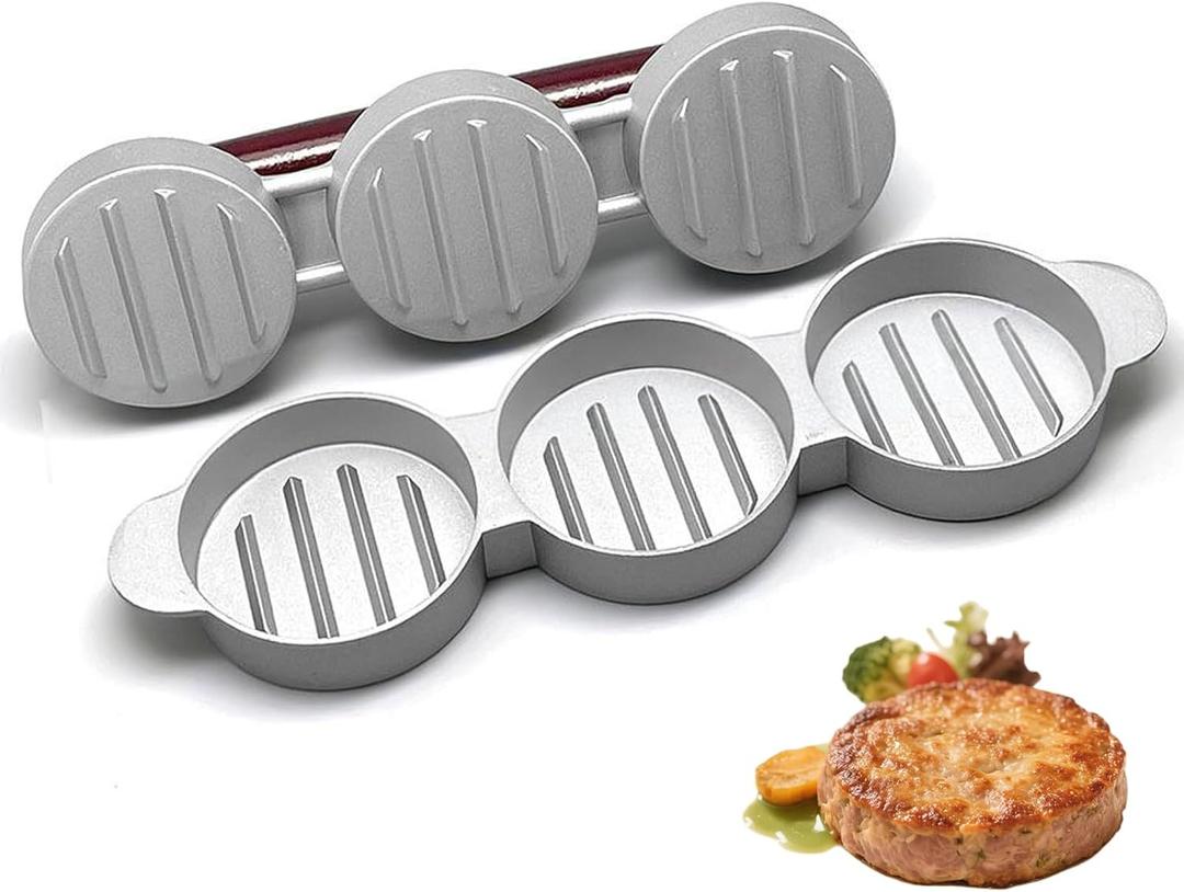 Sausage Patty Press,Mini Burger Press (Three 2.64-Inch Molds) Slider Burger Press to Make 3 Patties at A Time, Press Patty Maker for Mini Hamburger, Barbecue, Picnic, Camping, Etc