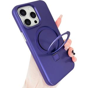 ankofave for iPhone 15 Pro Max Case with Magnetic Invisible Stand, Matte Luxury Metallic Luster, 3.0 mm Thick Protection Hard PC Scratch-Resistant Phone Case for iPhone 15 Pro Max 6.7", Purple