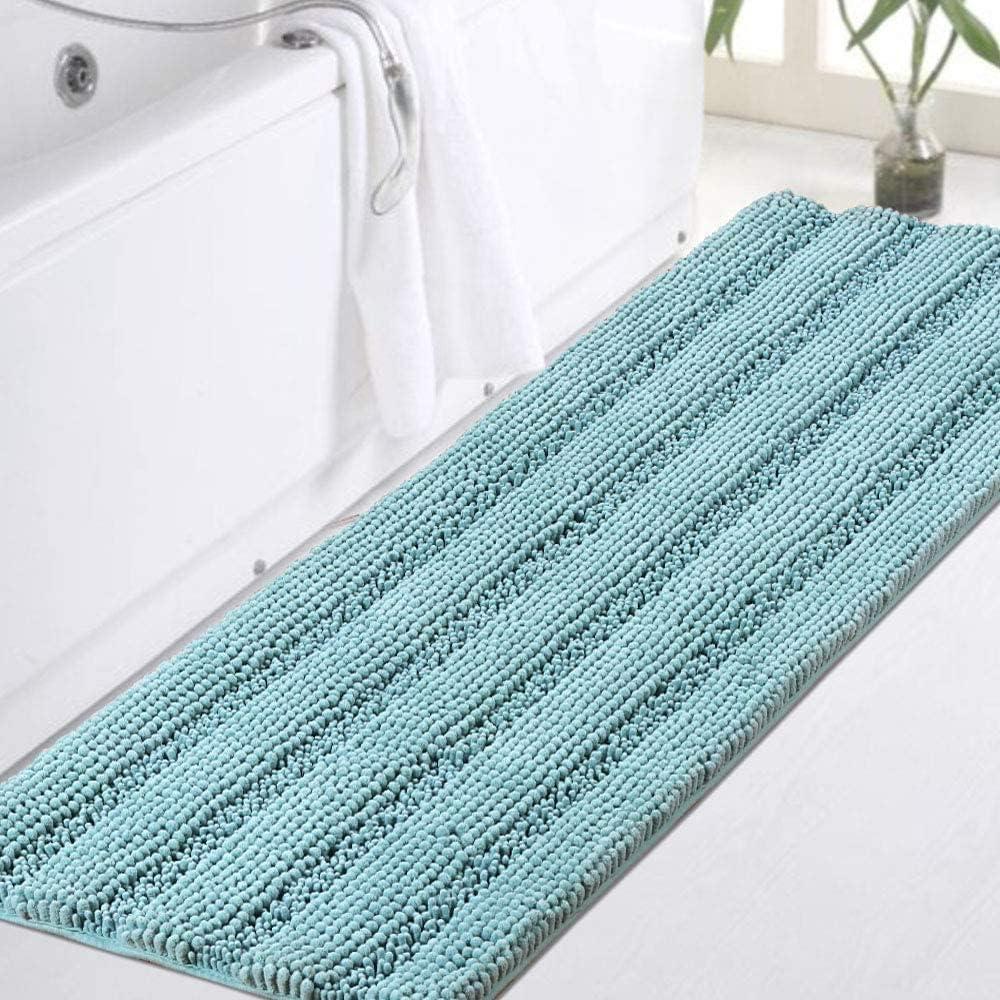 Turquoize Bath Rug Runner Long Bathroom Rug Large Size Plush Shaggy Chenille Bathroom Runner Rug 47 x 17 Non-Slip Bath Rug Runner Extra Soft & Absorbent Thick Shaggy Floor Mats, Washable, Aqua Haze