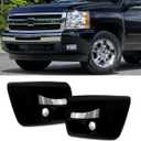 Front Bumper End Caps Set for 2007-2013 Chevy Silverado 1500 | Gloss Black Bumper Cover, 07-13 Silverado Bumper Ends W/Fog Light Hole, Replace for 15891682,GM1005147,15891681,GM100414