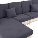 LA MEACK Couch Cushion Covers for Sectional Sofa L Shape Washable Separate Seat Chaise Couch Cover Stretch Sofa Slipcovers with 2 Pcs Pillowcases(2 Seater + 1 Chaise, Dark Grey)