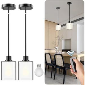1 Pack Racokky Modern Pendant Lights Kitchen Island, Height Adjustable Hanging Lighting Fixtures with Remote, 3 Color Modes, Ceiling Lighting for Dining Room Bedroom Farmhouse - Black