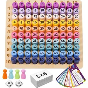 Wooden Montessori Multiplication Board Game: Math Educational Toys Multiplication Table Board Game Montessori Math Manipulatives Toys Toddlers Kids Multiplication Chart Game for Early Education