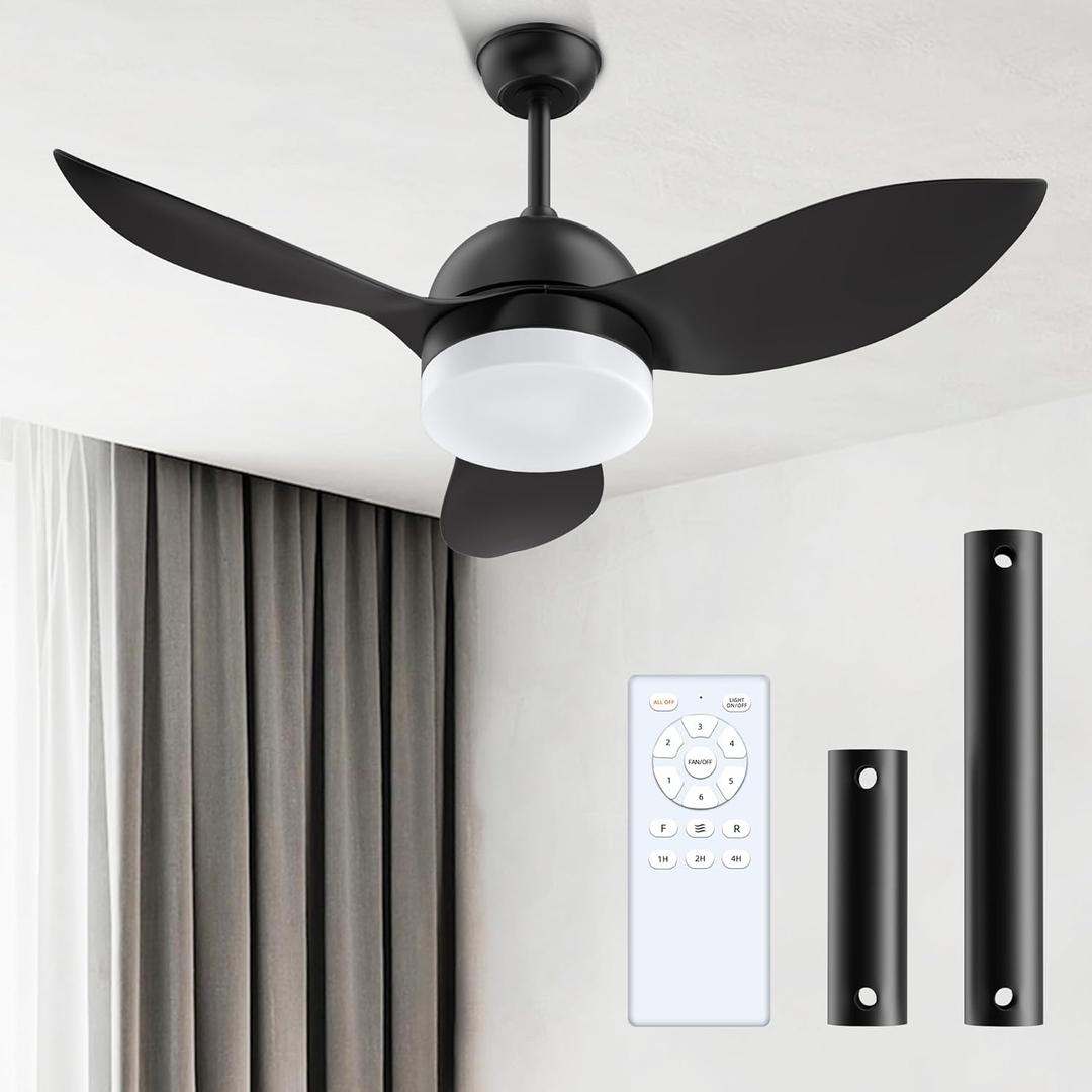 ROMASS Ceiling Fan with Lights Remote, LED Black Ceiling Fans 38" with Quiet DC Reversible Motor 6-Speeds Dimmable Light Ceiling Fan Indoor/Outdoor for Bedroom, Kitchen, Dining Room, Patio